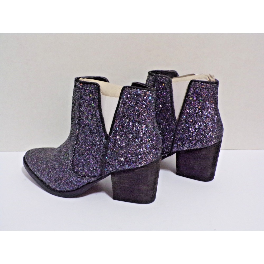NOT Rated Fiera Booties Glitter Slip-On‎ Size 6 Low Cut Block Heels Purple Blue